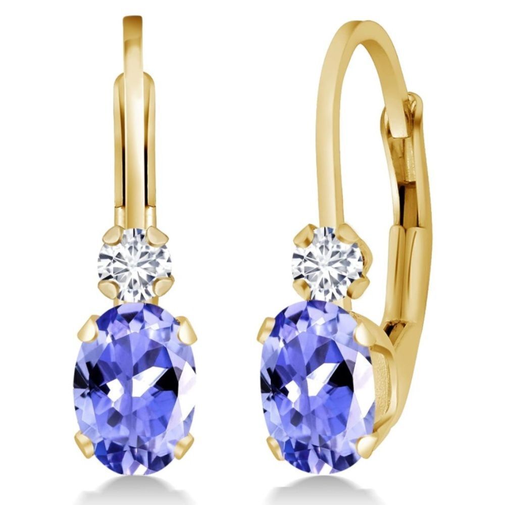 14K Yellow Gold with 0.97 Cttw Tanzanite andāDiamond Leverback Drop Earrings
